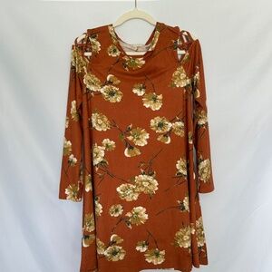 Altar’d State Rust Floral Cold‎ Shoulder Dress - Size S